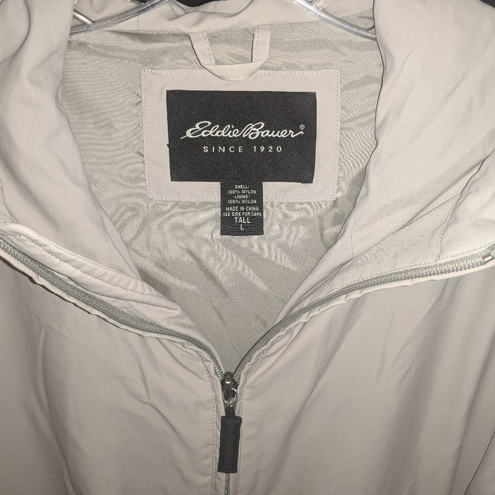 Eddie Bauer Tan Windbreaker Jacket W/ Hood Tall L